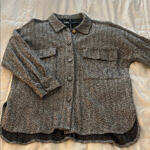 Zara Charcoal Tweed Button-Up Jacket